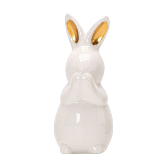 Spring Easter Ceramic Bunny Figurines Decor,3.5inch White Ceramic Rabbit Statue, White Porcelain Easter Bunny Sculpture, Modern Figurine Gifts for Family Home Office Table Decor