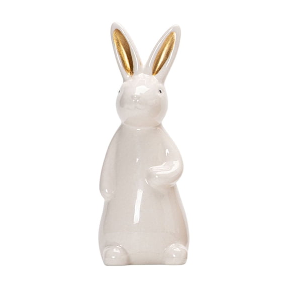 Spring Easter Ceramic Bunny Figurines Decor,6inch White Ceramic Rabbit Statue, White Porcelain Easter Bunny Sculpture, Modern Figurine Gifts for Family Home Office Table Decor