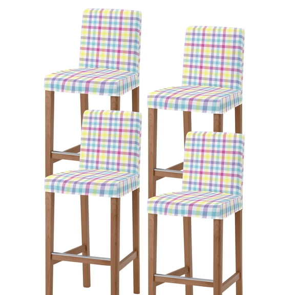 Spring Easter Checkered Bar Stool Covers Set of 4, Colorful Buffalo Plaid Stretch Washable Bar Chair Covers with Backs, Removable Pub Counter Height Chair Cover for Kitchen Dining Room Cafe