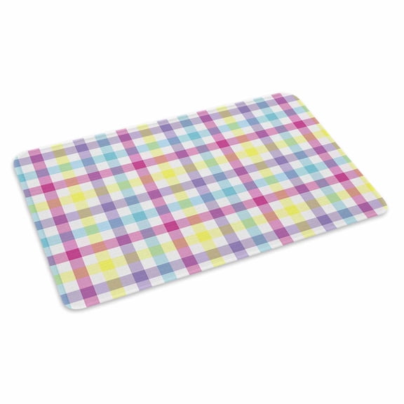 Spring Easter Checkered Doormat Outdoor Entrance 16"x24", Colorful Buffalo Plaid Absorb Moisture Dirt Door Mats, Non-Slip Rubber Backing Floor Mats Indoor, Low-Profile Front Door Rugs