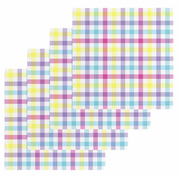 Spring Easter Checkered Kitchen Dish Towels for Drying Dishes Set of 4, Colorful Buffalo Plaid Waffle Weave Microfiber Hand Tea Bathroom Towels Quick Dry & Absorbent Towel 12x12