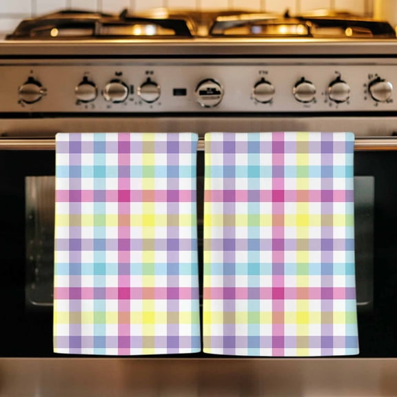 Spring Easter Checkered Kitchen Towels Set of 4, Colorful Buffalo Plaid Absorbent Dish Towels for Kitchen, Microfiber Hand Towel, Quick Drying Tea Towel for Cleaning Decorative Dishcloths