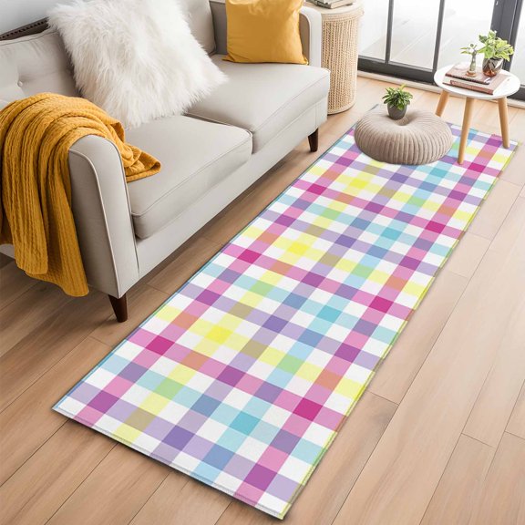 Spring Easter Checkered Runner Rug 2x6 FT, Non Slip Hallway Rugs, Colorful Buffalo Plaid Washable Soft Floor Carpet Non-Shedding Throw Runner Carpet Long Rug for Entryway Kitchen Bedside Sliding Door