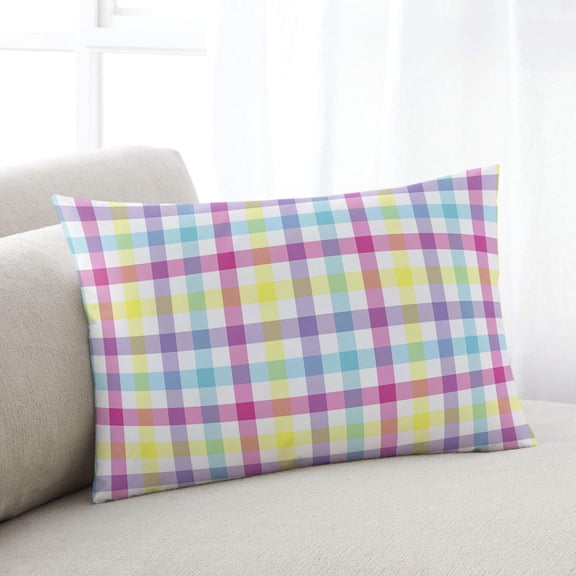 Spring Easter Checkered Throw Pillow Covers, Colorful Buffalo Plaid Soft Breathable Pillow Cases with Invisible Zipper for Sleeping, Standard Pillowcases for Couch Bed Sofa Chair 20x26 Inches