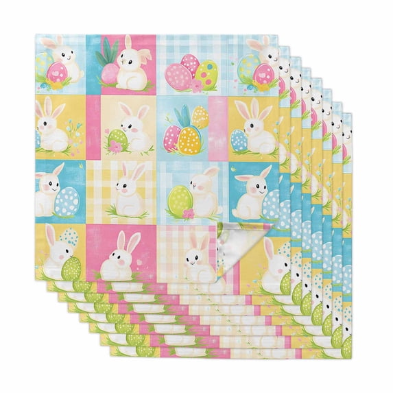 Spring Easter Cloth Napkins, Plaid Bunny Eggs Checkered Farmhouse Washable and Reusable Dinner Napkins Set of 8, Table Napkin for Kitchen Party Birthday Wedding Hotel Housewarming 20"x20"