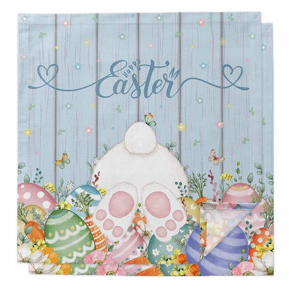 Spring Easter Cloth Napkins, Rabbit Ears Foot Colorful Eggs Wooden Plank Washable and Reusable Dinner Napkins Set of 2, Table Napkin for Kitchen Party Birthday Wedding Hotel Housewarming 20"x20"