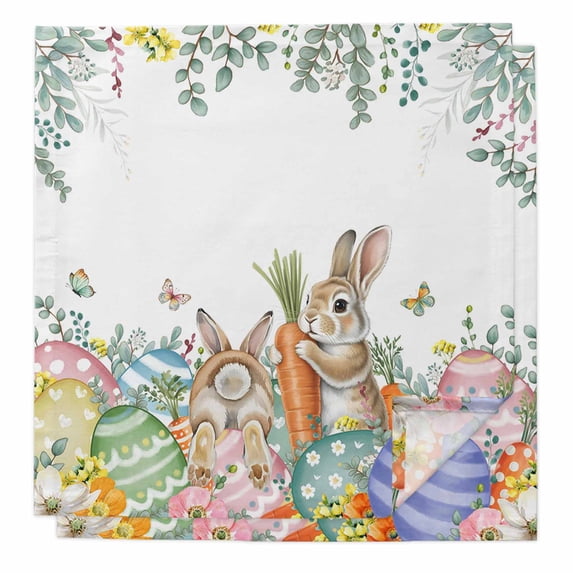 Spring Easter Cloth Napkins, Rabbits Eggs Botanical Floral Leaf Butterfly Washable and Reusable Dinner Napkins Set of 2, Table Napkin for Kitchen Party Birthday Wedding Hotel Housewarming 20"x20"