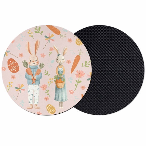 Spring Easter Coasters Set of 2, Absorbent Coasters for Drinks, Bunny Carrots Eggs Floral Botanical Pink Coaster for Desk Coffee Table Protection, Home Decor House Warming Gifts 4"