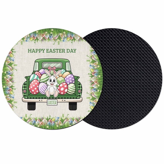 Spring Easter Coasters Set of 2, Absorbent Coasters for Drinks, Easter Eggs Bunny Truck Botanical Burlap Coaster for Desk Coffee Table Protection, Home Decor House Warming Gifts 4"
