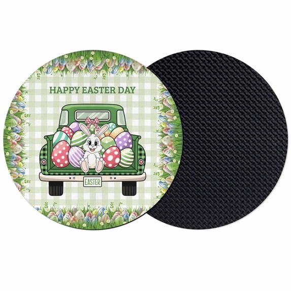 Spring Easter Coasters Set of 2, Absorbent Coasters for Drinks, Easter Eggs Bunny Truck Botanical Green Plaid Coaster for Desk Coffee Table Protection, Home Decor House Warming Gifts 4"