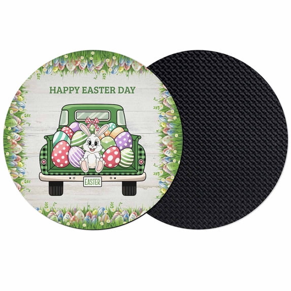 Spring Easter Coasters Set of 2, Absorbent Coasters for Drinks, Easter Eggs Bunny Truck Botanical Wooden Coaster for Desk Coffee Table Protection, Home Decor House Warming Gifts 4"