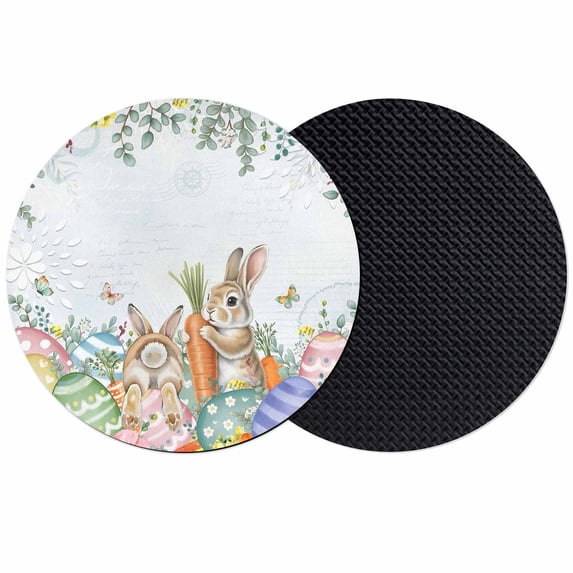 Spring Easter Coasters Set of 2, Absorbent Coasters for Drinks, Rabbit Eggs Eucalyptus Leaf Floral Butterfly Coaster for Desk Coffee Table Protection, Home Decor House Warming Gifts 4"