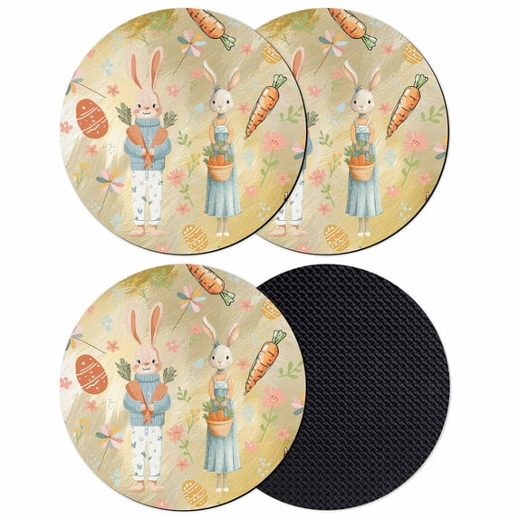 Spring Easter Coasters Set of 4, Absorbent Coasters for Drinks, Bunny Carrots Eggs Floral Botanical Yellow Coaster for Desk Coffee Table Protection, Home Decor House Warming Gifts 4"