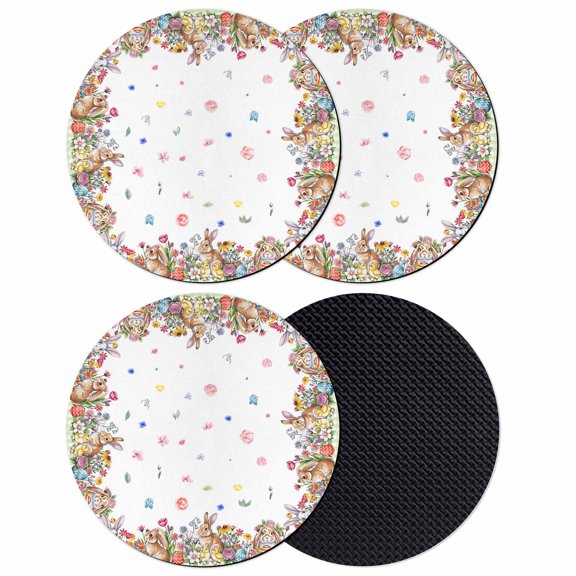 Spring Easter Coasters Set of 4, Absorbent Coasters for Drinks, Colorful Eggs Botanical Bunny Plaid Coaster for Desk Coffee Table Protection, Home Decor House Warming Gifts 4"