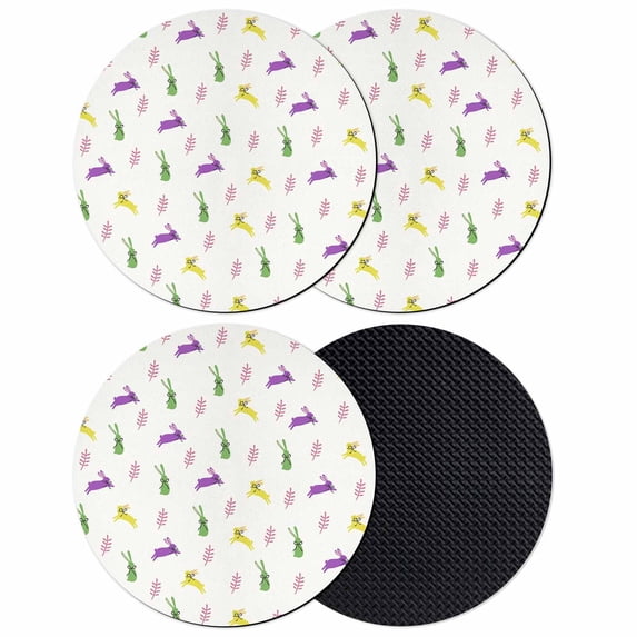 Spring Easter Coasters Set of 4, Absorbent Coasters for Drinks, Yellow Green Purple Bunny Botanical Coaster for Desk Coffee Table Protection, Home Decor House Warming Gifts 4"