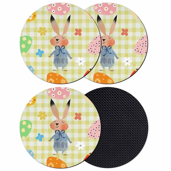 Spring Easter Coasters Set of 4, Absorbent Coasters for Drinks, Yellow Plaid Bunny Colorful Eggs Floral Coaster for Desk Coffee Table Protection, Home Decor House Warming Gifts 4"
