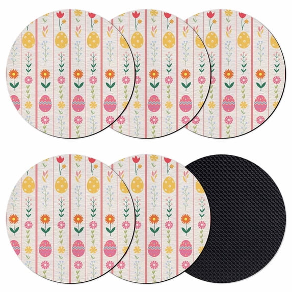 Spring Easter Coasters Set of 6, Absorbent Coasters for Drinks, Pink Yellow Vintage Eggs Floral Botanical Coaster for Desk Coffee Table Protection, Home Decor House Warming Gifts 4"