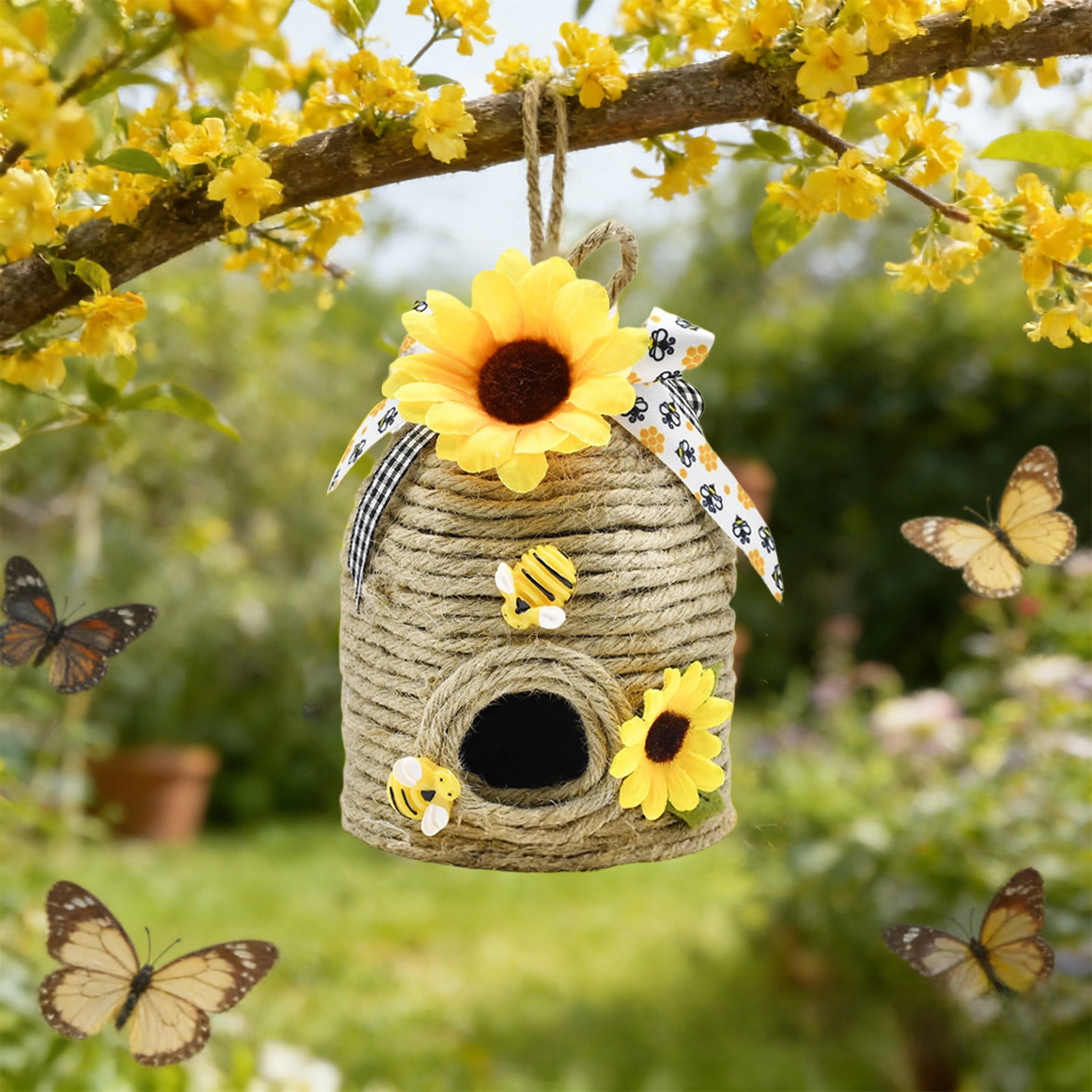 Spring Easter Decor Easter Woven Rope Tree Ornament Sunflower Round ...