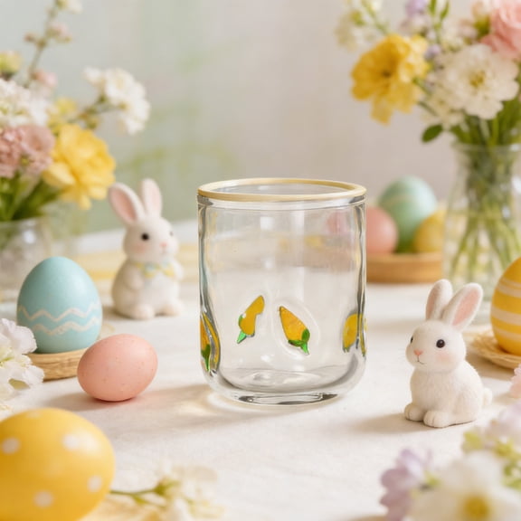 Spring Easter Decorative Glass Cup, Vintage Embossed Lemon Colorful Polka Dot Tumbler, Hand Pressed Flower Drinking Glass for Kitchen Dining, Ideal for Water Cocktail, Perfect Housewarming Gift