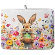 Spring Easter Dish Drying Mat for Kitchen Counter Easter Bunny Rabbit Eggs Flowers Dishes Drainer Mats 18x24 Microfiber Absorbent Large Dish Drying Pad for Kitchen Countertop Tableware Decor