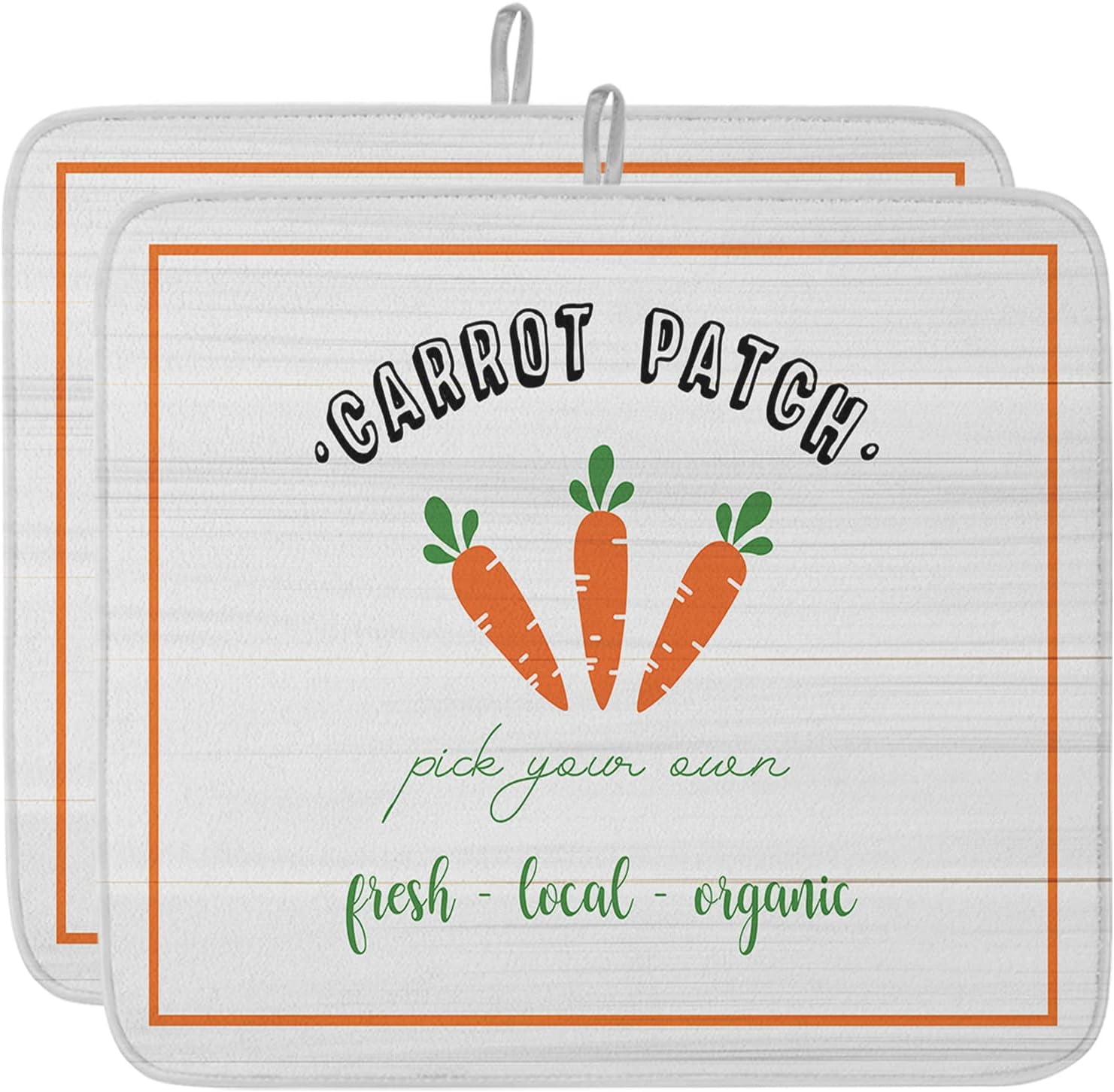 Spring Easter Dish Drying Mat for Kitchen Counter, Orange Board Carrot Vintage Wood Baby Bottle Microfiber Drying Pad, Absorbent Coffee Cup Dishes Drainer Mats 18"x24", 2 Pcs