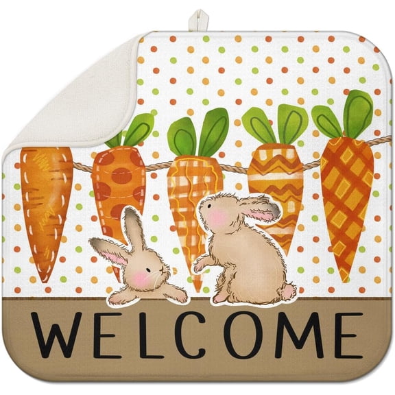 Spring Easter Dish Drying Mat for Kitchen Counter 16x18 Inch Seasonal Bunny Absorbent Dish Mats Rabbit Kitchen Drainer Rack Pad Decor