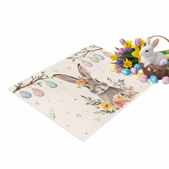 Spring Easter Door Mat Bunny Watercolor Colorful Eggs Floral Retro Non Slip Absorbent Entrance Mat Washable Low Profile Indoor Doormat for Front Door Entryway Entry 16"x24"