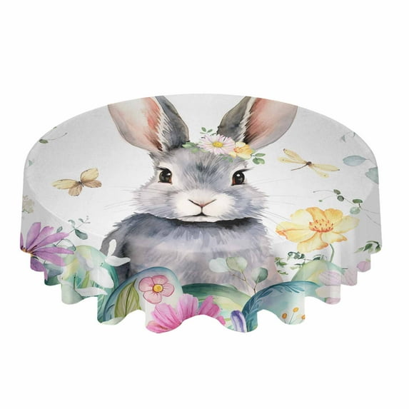 Spring Easter Egg Rabbit Round Table Cloth Waterproof Wedding Holiday Tablecloth Coffee Table Decor Table Cover