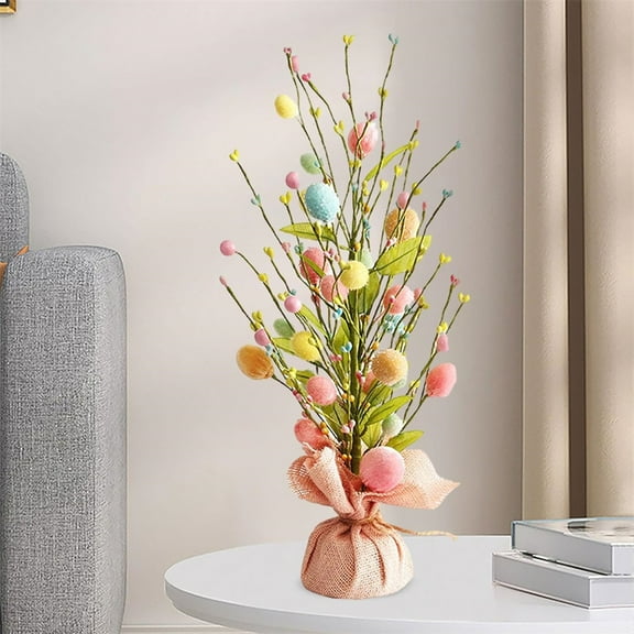 Spring Easter Egg Tree,Artificial Plant Tabletop Ornaments,Faux Flower Twig Egg Branch Decorations,with Burlap Base Decorative,for Party Wedding Birthday Valentine's Day Gifts