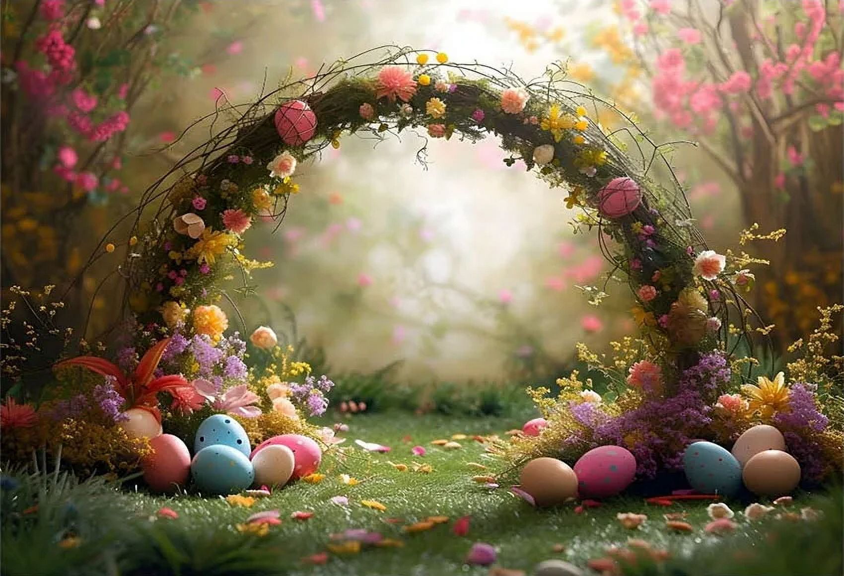 Spring Easter Eggs Arch Flowers Garden Child Birthday Party Portrait r Spring Easter Eggs Arch Flowers Garden Child Birthday Party Portrait r