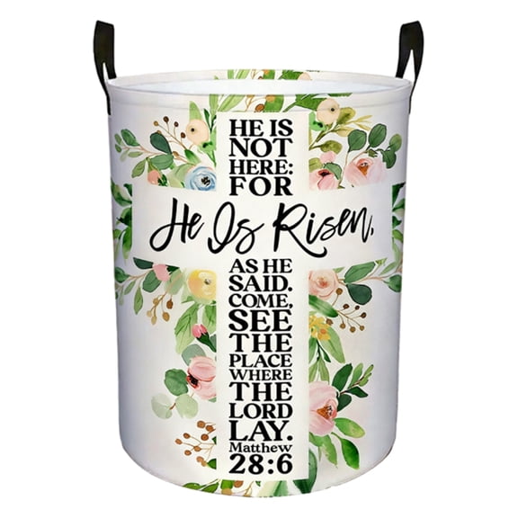 Spring Easter Eggs Collapsible Decorative Round Storage Laundry Baskets Dirty Clothes Hamper Basket with Handle