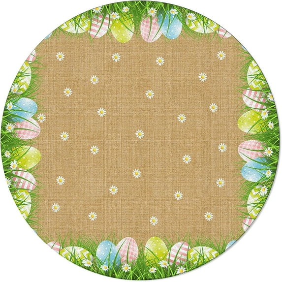 Spring Easter Eggs, Elastic Fitted Edged Round Tablecloth Fade Resistant Anti-Shrink Table Cloth Washable Table Cover for Indoor or Outdoor and Anywhere You Wanna use it 48"X 48"