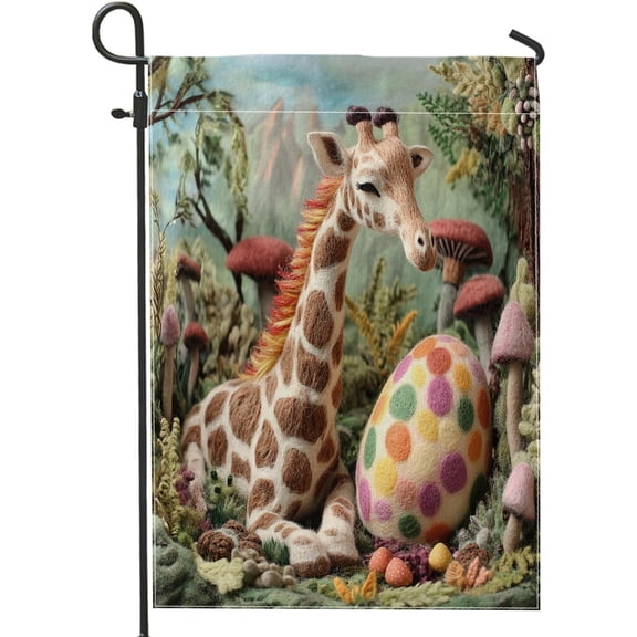 Spring Easter Giraffe Wildlife Garden Flags 12x18 Inch for Outside, Wool Felt Style Animal Eggs Standard Vertical Linen Flags, Forest Print Front Yard Backyard Lawn Outdoor Decoration