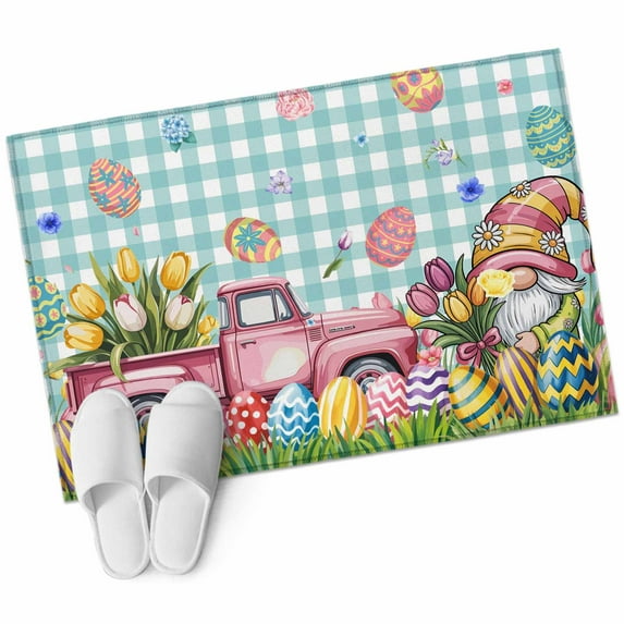 Spring Easter Gnomes Area Rugs Collection 2'x3', Truck Colorful Eggs Botanical Blue Plaid Non Slip Indoor Rectangle Throw Runner Rug Floor Mat Carpet for Living Room Dining Table Bedroom Nursery