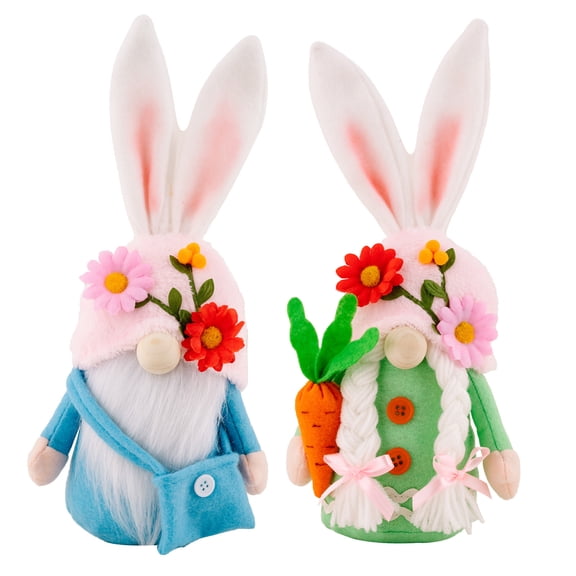 Spring Easter Gnomes Decor, 2 Pcs Easter Bunny Gnomes Plush Decorations,Swedish Tomte Elf Stuffed Doll, Rabbit Easter Gifts Faceless Bunny Gnome Tier Tray Decor,Spring Home Decor