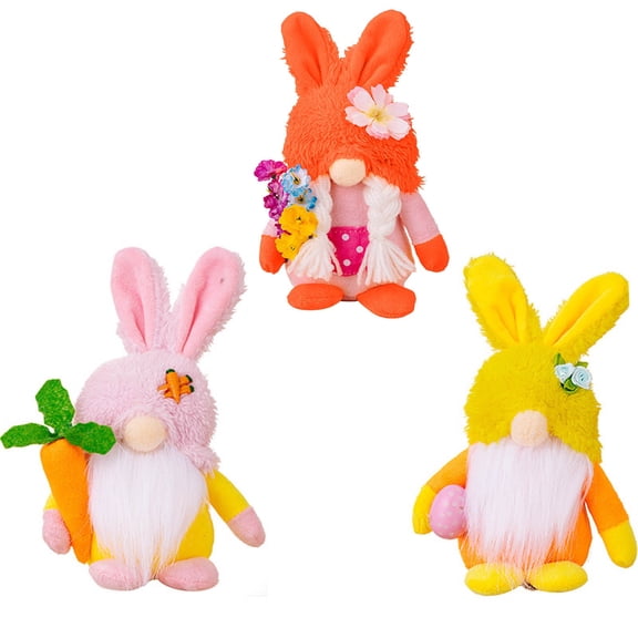 Spring Easter Gnomes Decorations Bunny Spring Tomte Nisse Swedish Rabbit Plush with Carrot Handmade Faceless Dwarf Ornaments Elf Gift for Home Tabletop Decor Easter Party Favors