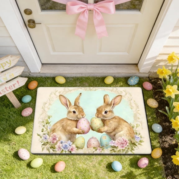 Spring Easter Holiday Door Mat Absorbent Rectangle Carpet, Non-Slip Floor Rug for Living Room Entry Hallway, 23.6x15.8 Inch Decorative Mat with Fade Resistant Colorful Print