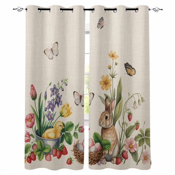 Spring Easter Kitchen Curtains Country Bunny Chick Floral Butterflies Burlap Cafe Short Curtains for Bathroom Blackout Window Curtain Small Window Treatment Drapes for Bedroom Living Room 27.5"x39"x2