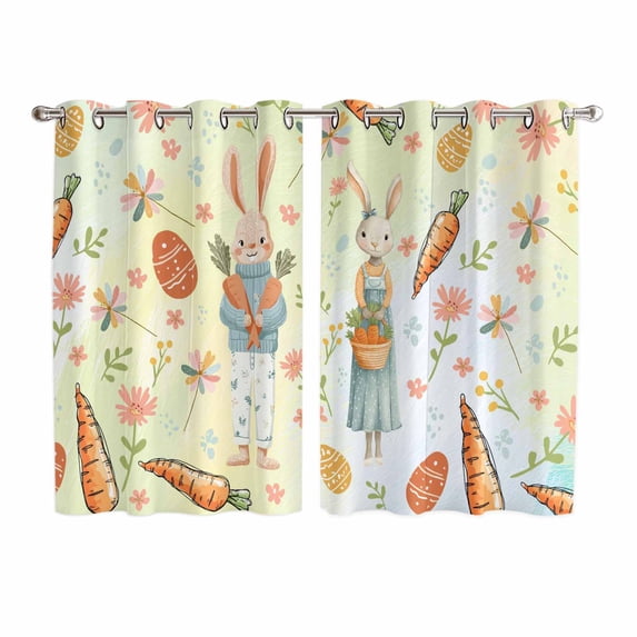 Spring Easter Kitchen Curtains Window Panels, Bunny Carrots Eggs Floral Botanical Colorful Insulated Window Treatment Curtain, Grommet Curtains for Bedroom/Living Room/Bathroom, 2 Piece 52"Wx72"L