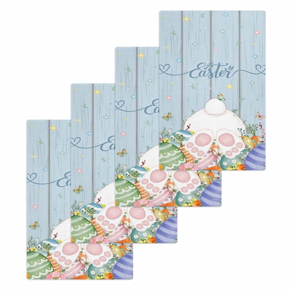 Spring Easter Kitchen Dish Towels for Drying Dishes Set of 4, Rabbit Ears Foot Colorful Eggs Wooden Plank Waffle Weave Microfiber Hand Tea Bathroom Towels Quick Dry & Absorbent Towel 15.7x23.6