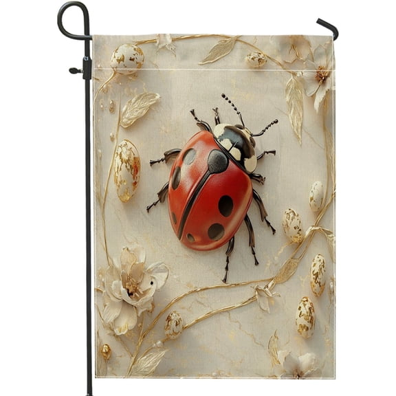 Spring Easter Ladybugs Garden Flag 12 x 18 Inch Luxury Relief Eggs Pattern Linen House Flag Floral Front Yard Backyard Lawn Outdoor Decor