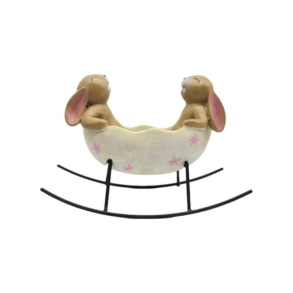 Spring Easter Laughing Bunny Rabbits Figurine, Rocking in an Egg Cradle Vintage Rustic Country Decor, Bunny Rabbit Statue for Easter Decoration and Cute Bunny Candy Dish