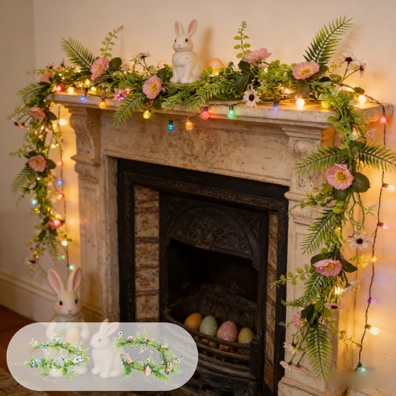 Spring Easter Long Rattan Artificial Wreath, Flexible Floral Vine Decor, Spring Decorations for Home Wedding Wall Hanging Accent, Festive Indoor Home Easter Celebration Decoration, 45.28in, Pink