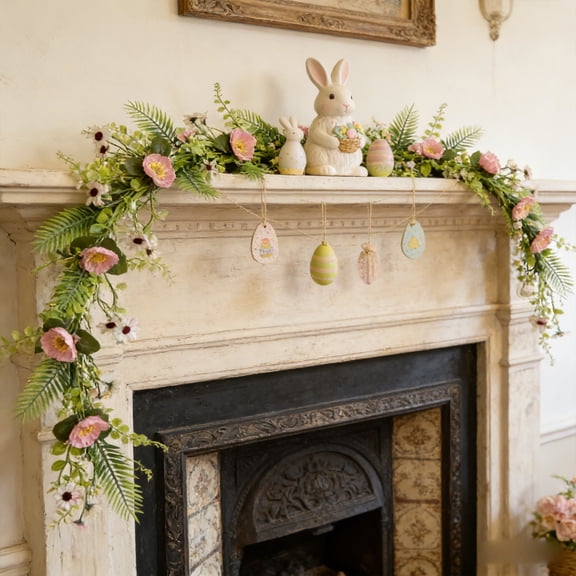 Spring Easter Long Rattan Wreath 110cm 115cm Artificial Vine Floral Door Wall Hanging Home Wedding Party Backdrop Easter Seasonal Decoration Romantic Rustic Style Ornament