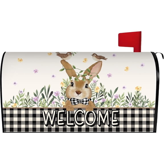 Spring Easter Mailbox Cover 21x18 Inch, Spring Bunny Post Letter Box Covers, Spring Summer Easter Seasonal Magnetic Waterproof Mail Wraps for Outdoor Yard Garden Standard Mailbox Decor