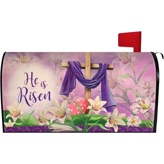 Spring Easter Mailbox Cover 25.5x21 Inch, He is Risen Post Letter Box Covers, Seasonal Easter Magnetic Waterproof Mail Wraps for Outdoor Yard Garden Oversized Mailbox Decor