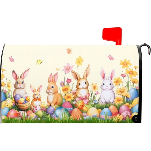 Spring Easter Mailbox Covers Bunny and Eggs Easter Mailbox Cover Magnetic Standard Size 21x25 Inch Butterfly Floral Mailbox Cover Flowers Letter Post Box Cover Wrap Garden Yard Home Decor for Outdoor