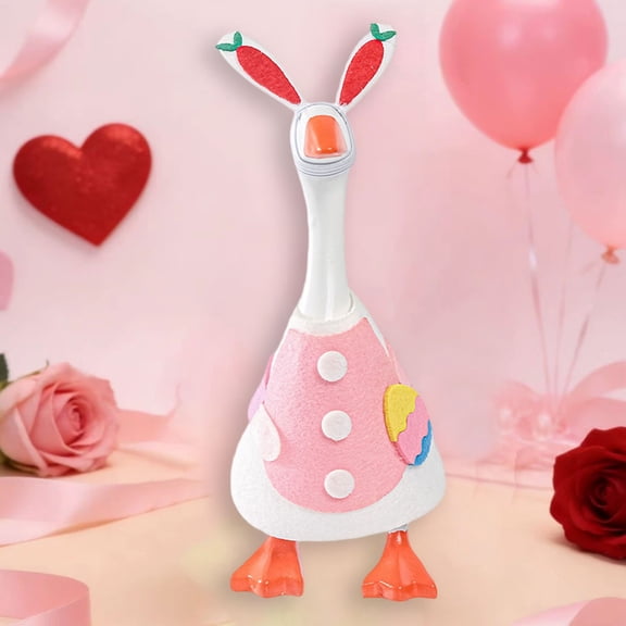 Spring Easter Mini Desk Goose Outfits 7 Inch Magnetic Goose Key Holder Pink White Bunny Costume Cute Home Decor with Mini Easter Carrots and Basket for Room Office Table Desk Decor(A Style)