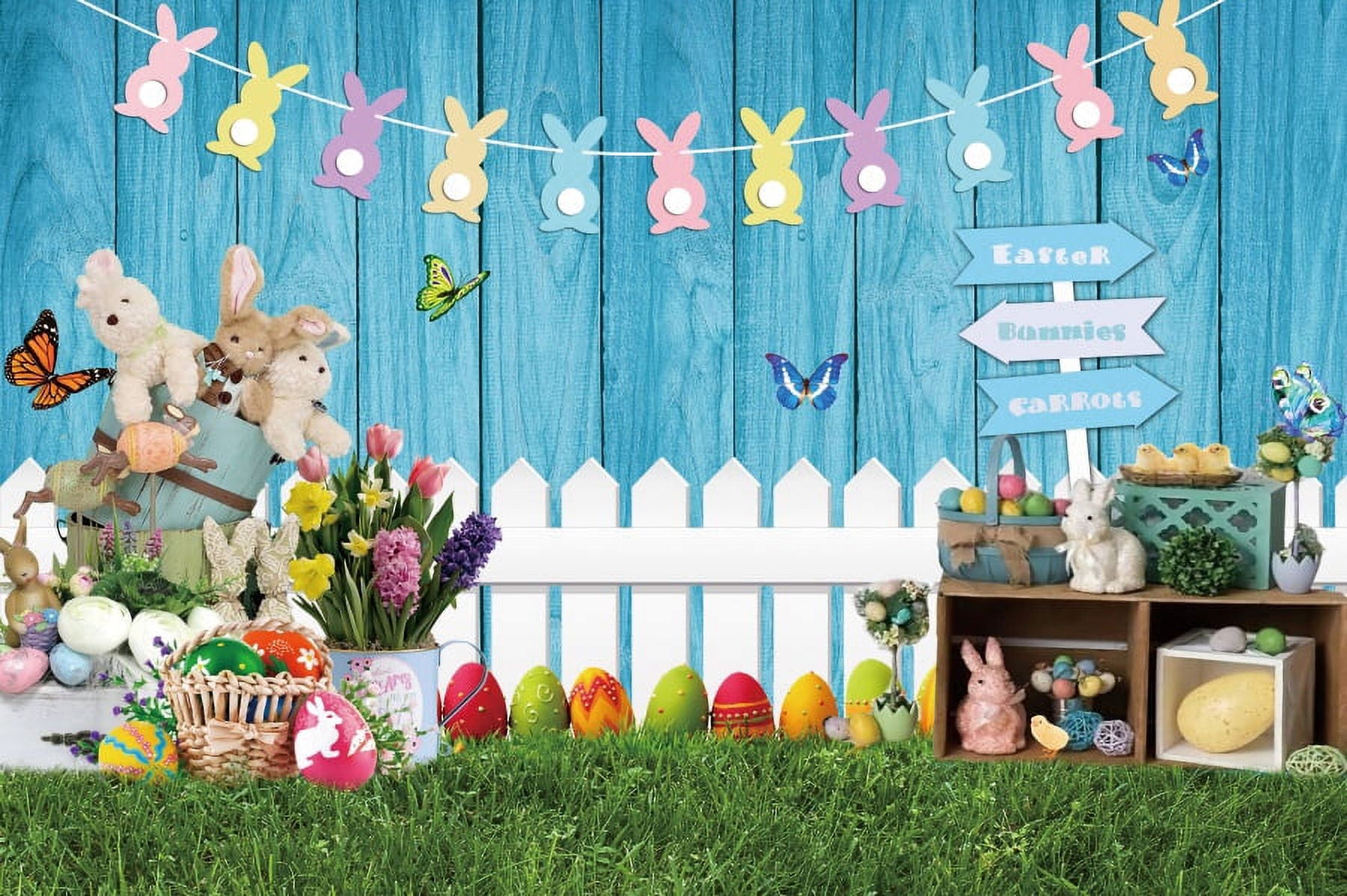 Spring Easter Photocall Background Colorful Wood Board Bunny Eggs Kid ...