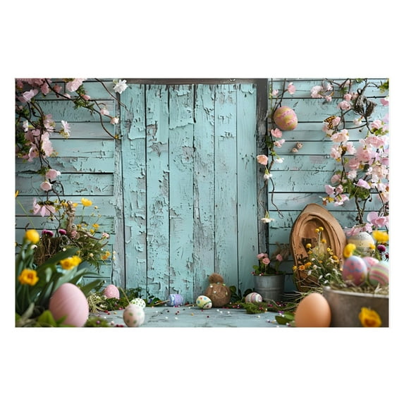 Spring Easter Photography Backdrops, Garden Floral Grass Rabbit Eggs Background Bunny Stand Photo Banner Tapestry Booth Props, 47"x32"